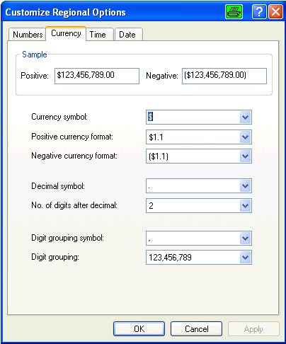 Currency - Regional options