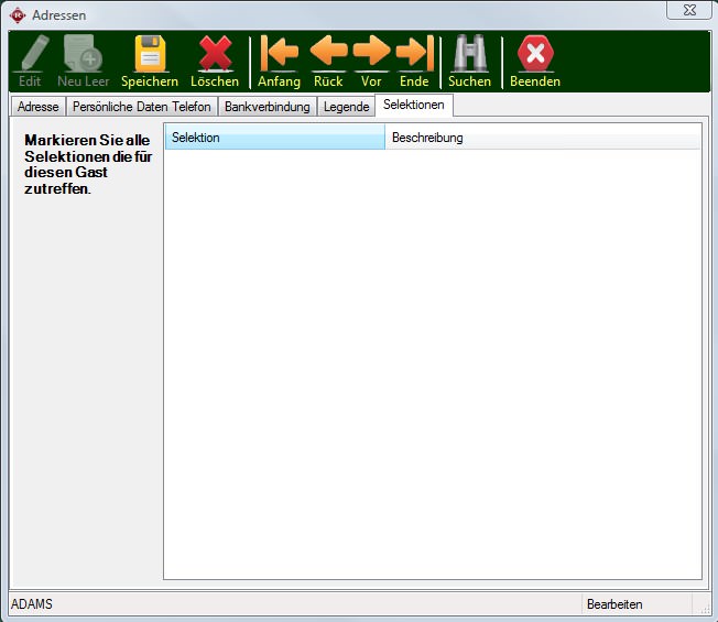 Adresskartei - Selektion