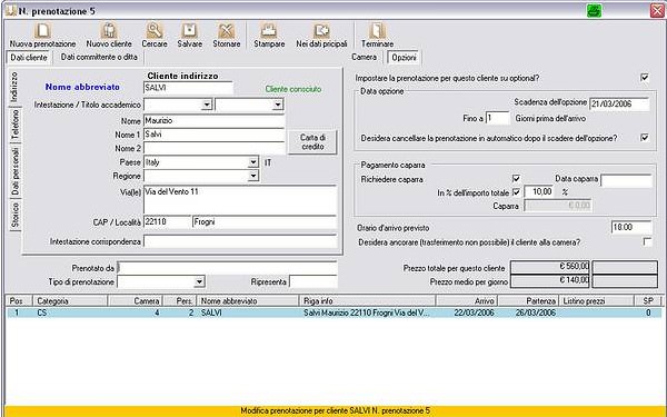 Opzione di prenotazione